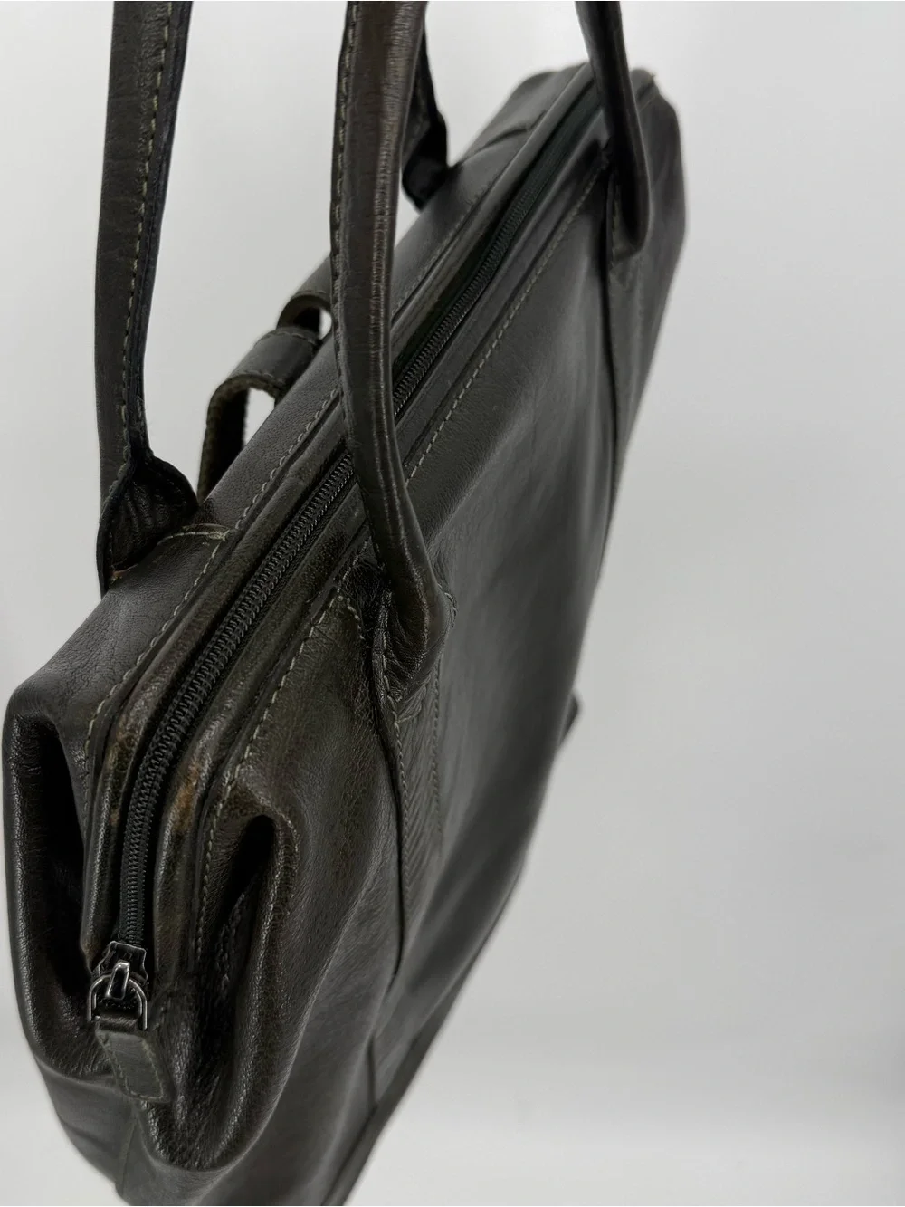 Genicci Olive Leather Structured Backpack Tote Travel Bag Unisex Business India